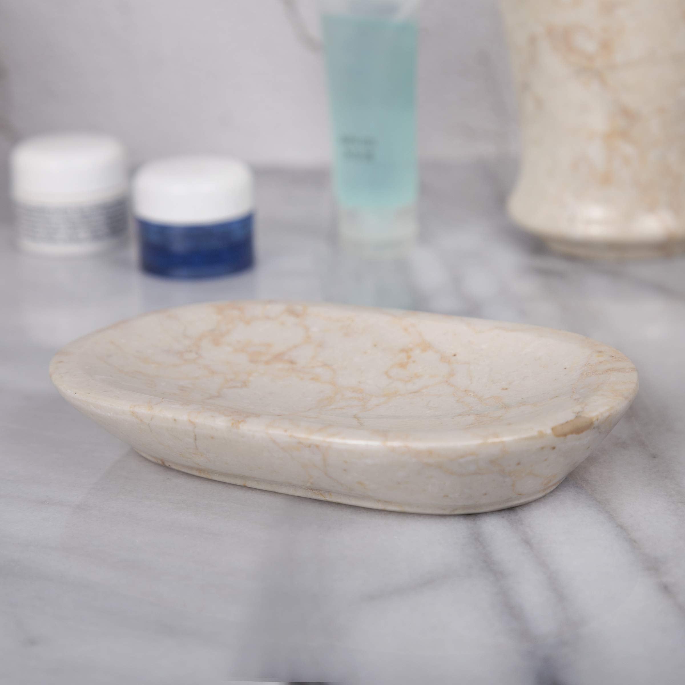Creative Home Natural Champagne Marble Bar Soap Dish Soap Tray Holder Accessories Tray For Bathroom Vanity Countertop Kitchen Si