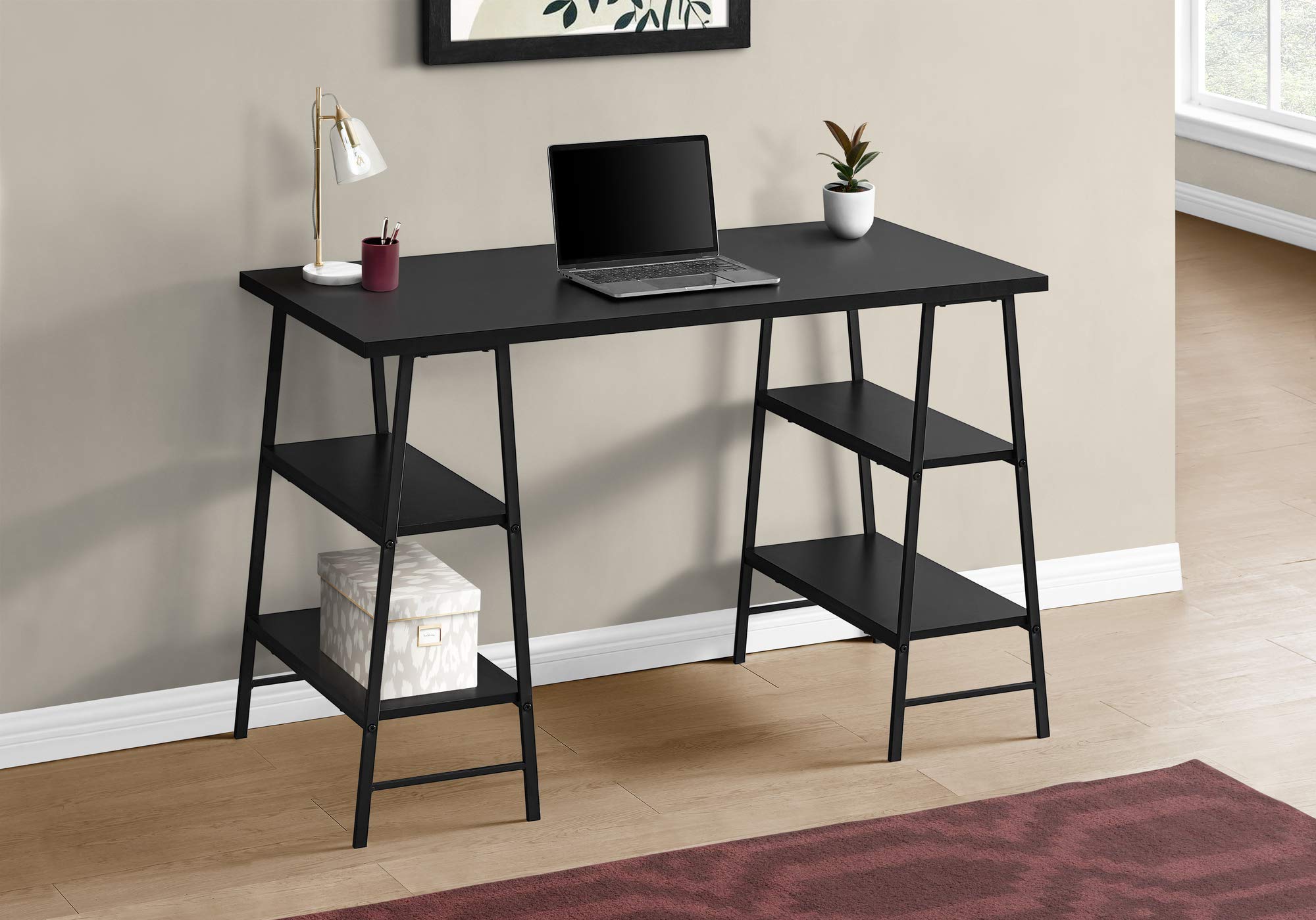 Monarch Specialties I 7522 Computer Desk, Home Office, Laptop, Storage Shelves, 48&quot; L, Work, Metal, Laminate, Black, Contemporary, Modern