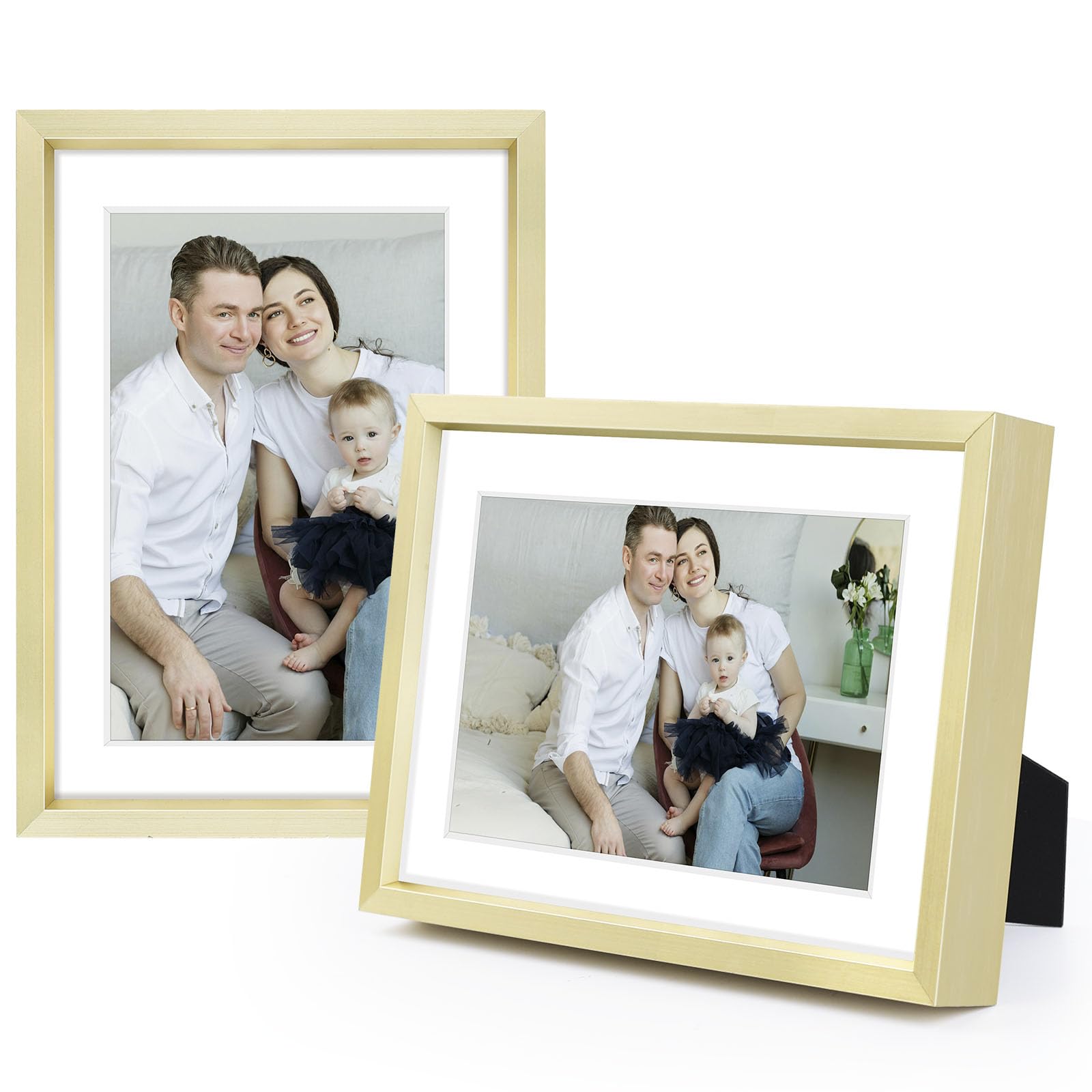 Frametory, 5x7 Aluminum Frames with Ivory Mats for 4x6 Pictures/Photos - Real Glass- Portrait/Landscape - Horizontal and Vertica