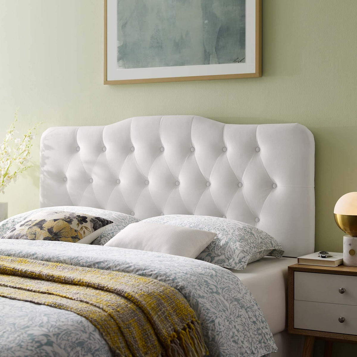 Modway Annabel Diamond Tufted Performance Velvet King Headboard in White