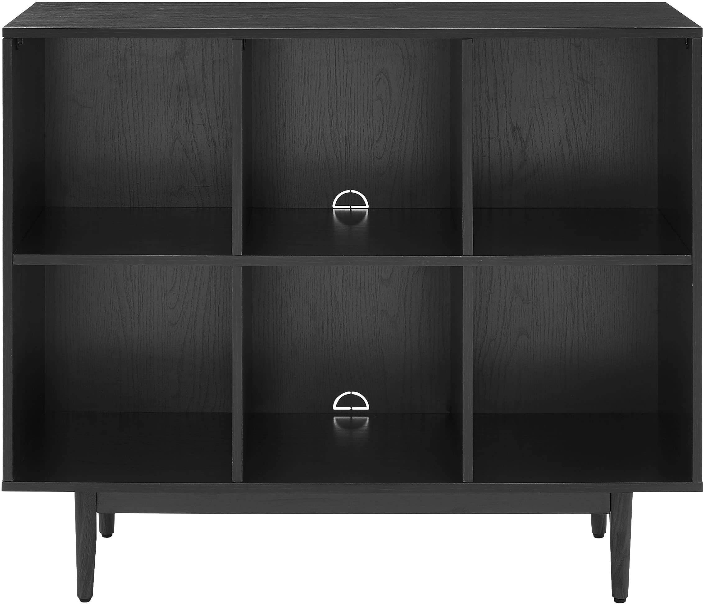 Crosley Furniture Liam Mid-Century 6-Cube Record Storage Bookcase with Speaker, Black