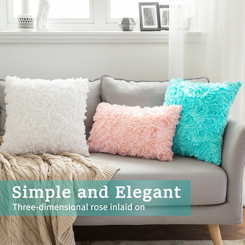 Miulee 3D Decorative Romantic Stereo Chiffon Rose Flower Pillow Cover Solid Square Pillowcase For Sofa Bedroom 16X16 Inch 40X40 Cm Peach Pink Wedding Valentines Day