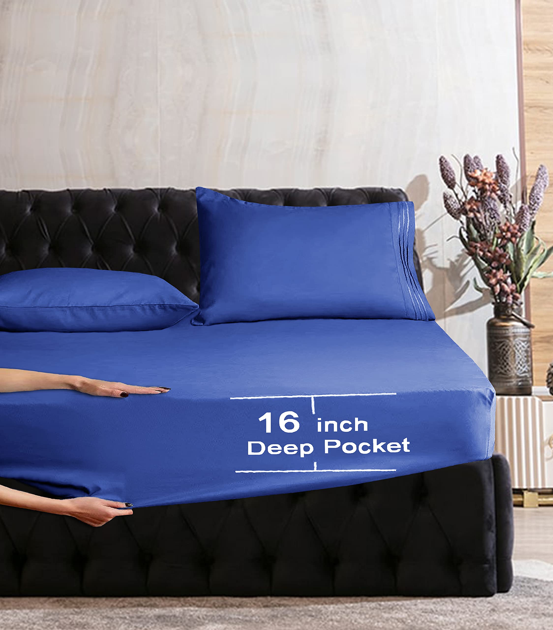 Elegant Comfort Luxurious Wrinkle Resistant 1500 Thread Count Egyptian Quality 1-Piece Fitted Sheet All Around Elastic -Deep Pocket- Ultra Soft Bottom Fitted Sheet, Twin/Twin Xl, Royal Blue