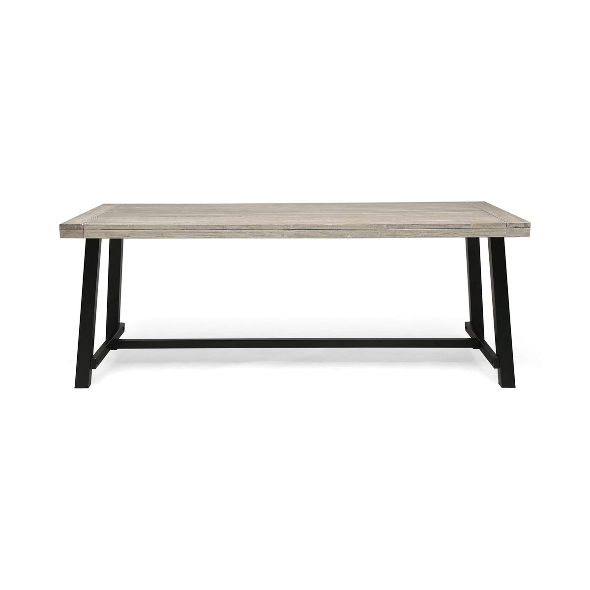 Gdfstudio Outdoor Eight Seater Iron Dining Table, Light Gray And Black Finish