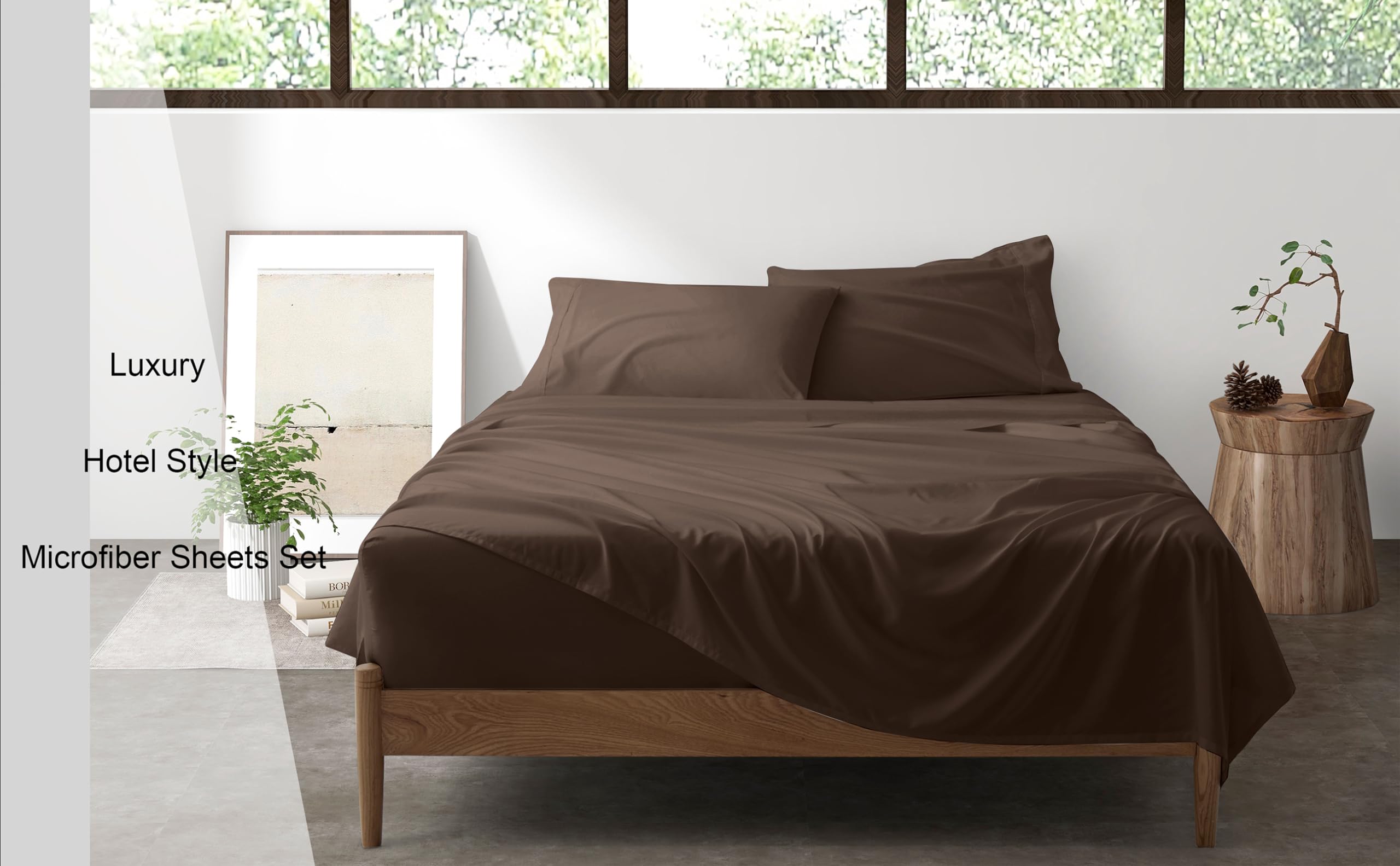 Lanest Housing Twin Sheets Sets, 2400 Thread Count Soft Deep Pocket Microfiber Sheets, 3 Pieces Brown Bedding Sheets & Pillowcas