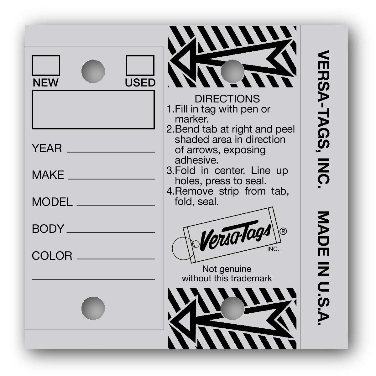 Versa-Tags Genuine Key Tags (Half-Pack) 125 Key Tags & Key Rings Per Box (Gray)