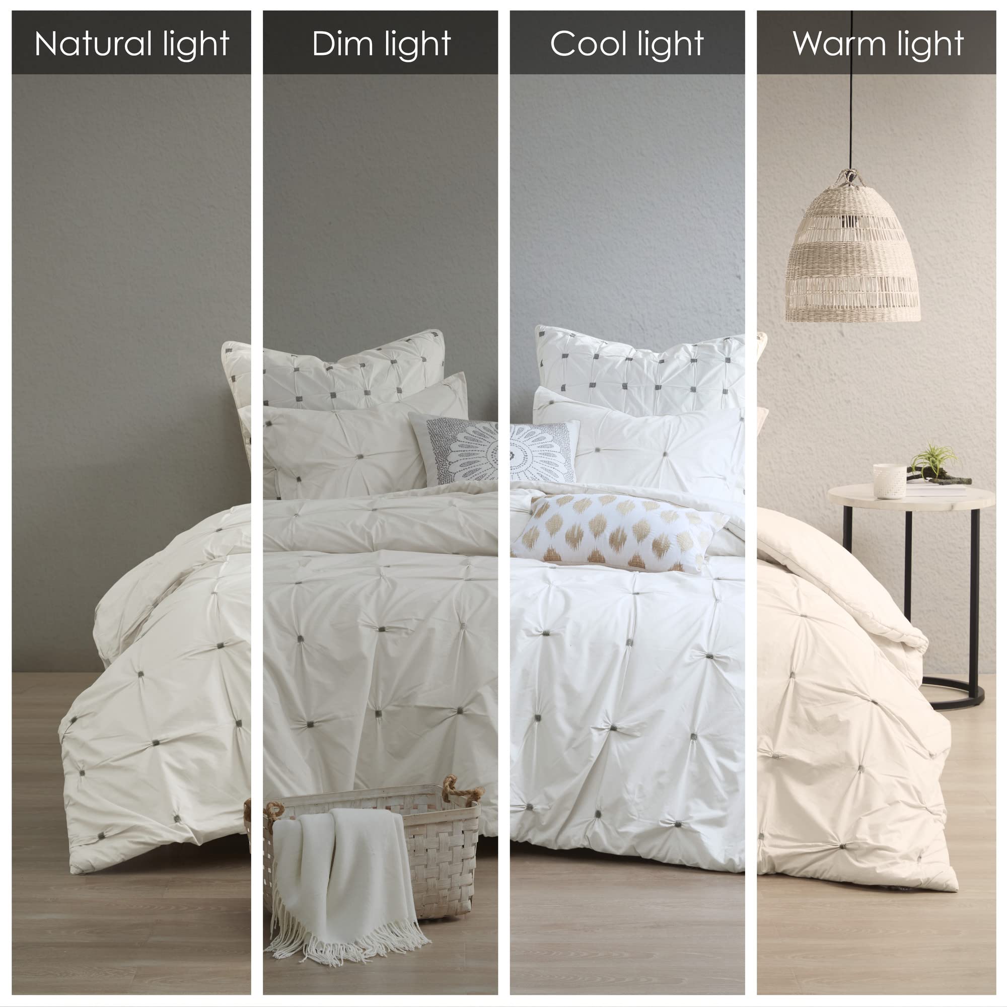 Ink+Ivy Masie Duvet Cover King/Cal King Size - White , Elastic Embroidery Tufted Ruffles Duvet Cover Set – 3 Piece – 100% Cotton Percale Light Weight Bed Comforter Covers