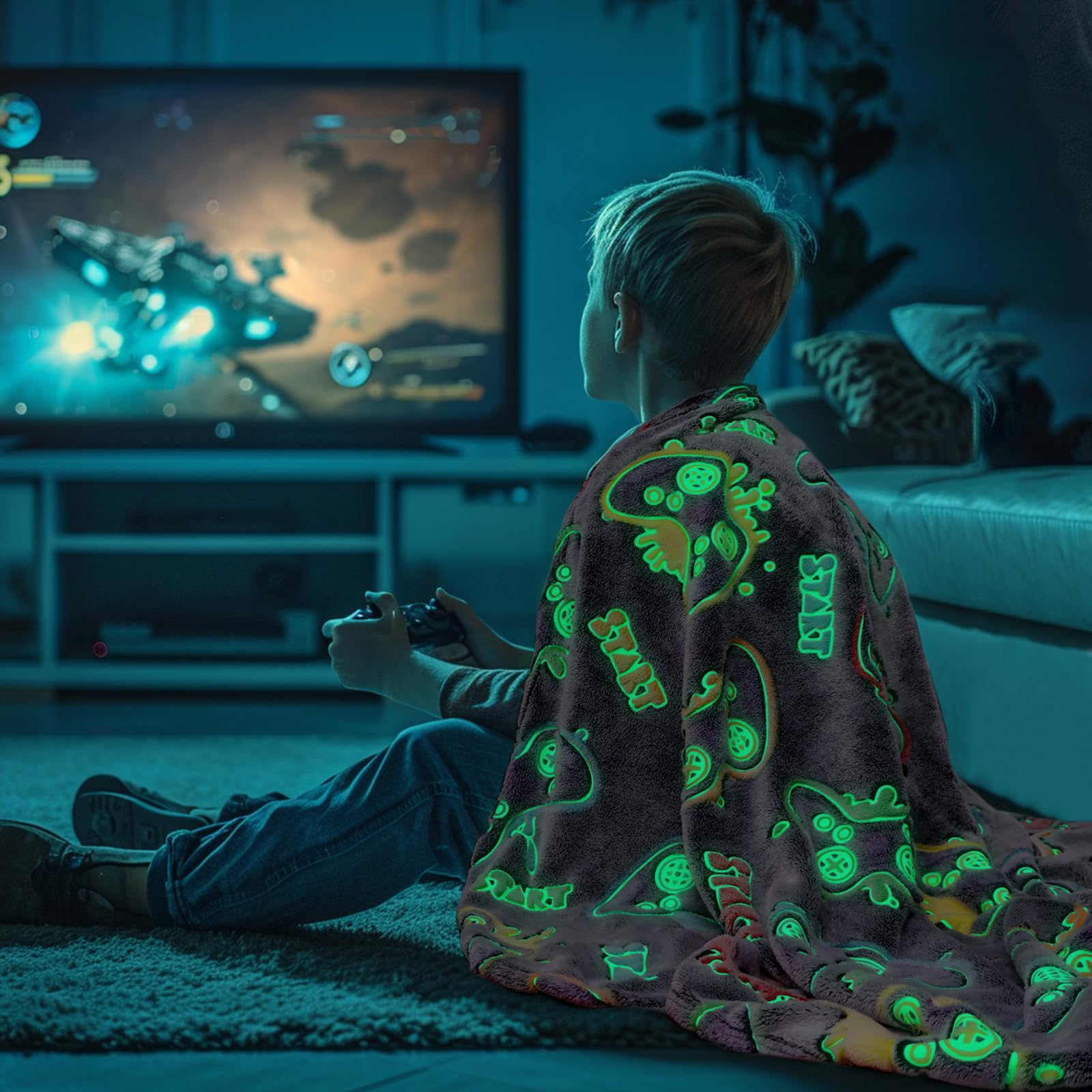 Kivee Gamer Gifts For Teen Boys Glow In The Dark Blanket For Boys 7 8 9 10 11 12 13 14 15 16 17 18 Year Old Gaming Accessories G