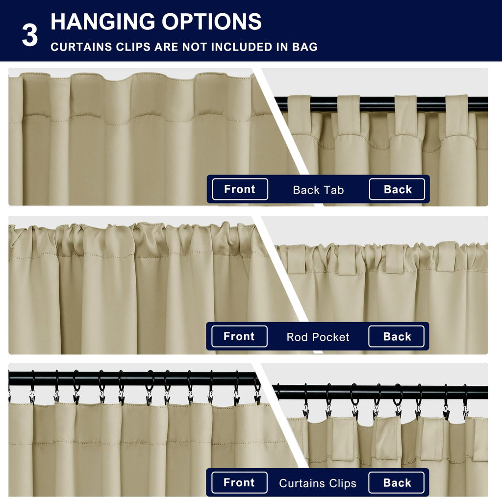 Hiasan Room Darkening Curtains 45 Inches Long, Light Blocking Thermal Insulated Rod Pocket & Back Tab Drapes Sewn With Tiebacks