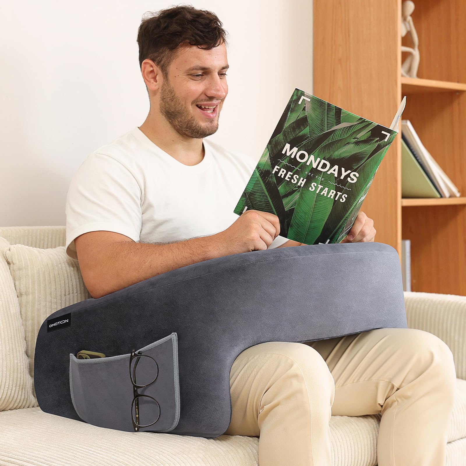 Omoton Reading Pillow For Lap Desk, Upgrade Extra Large Gaming Pillow For Adult, Perfectly Fitting Your Body Memory Foam Arm Res