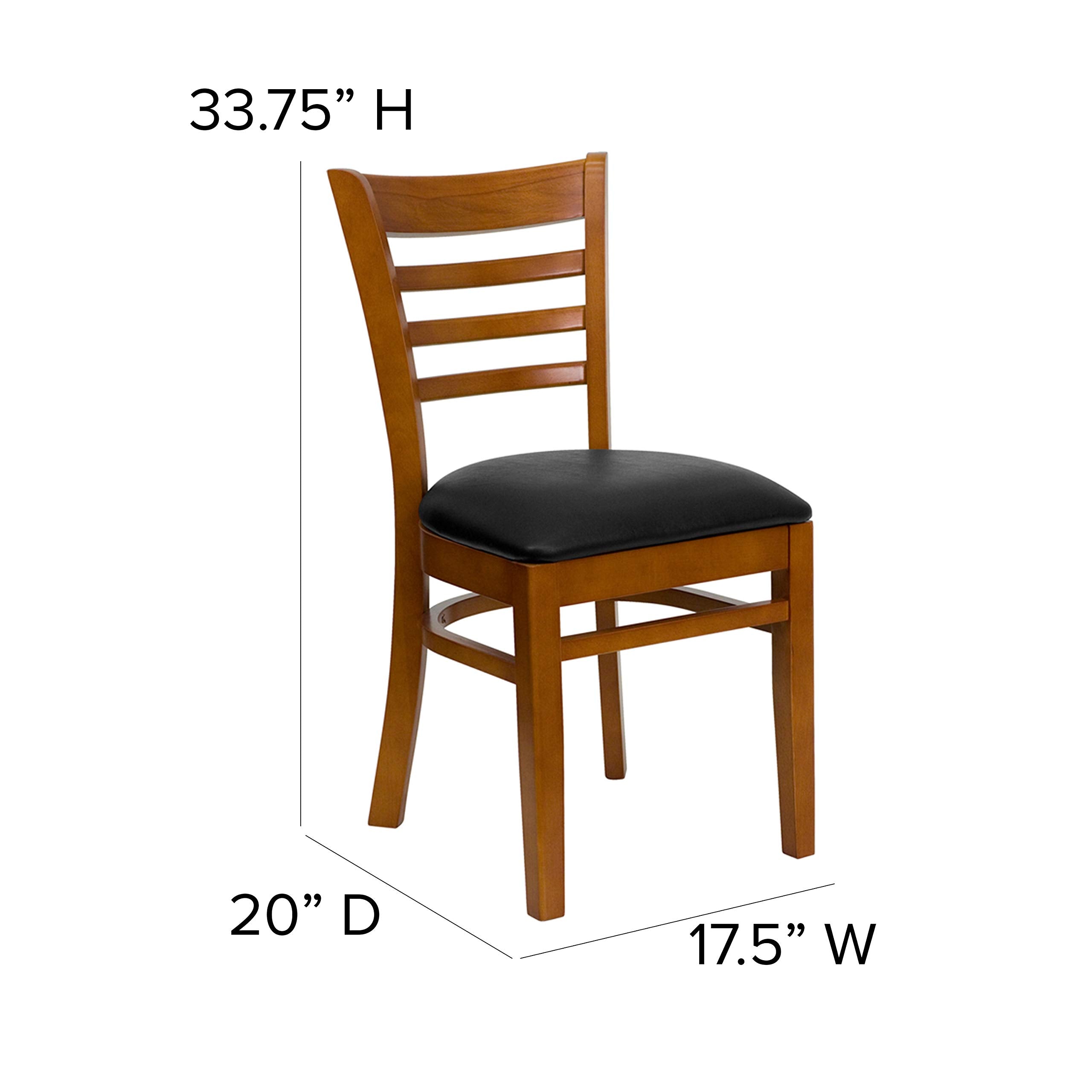 Flash Furniture Hercules Series Ladder Back Cherry Wood Restaurant Chair - Black Vinyl Seat