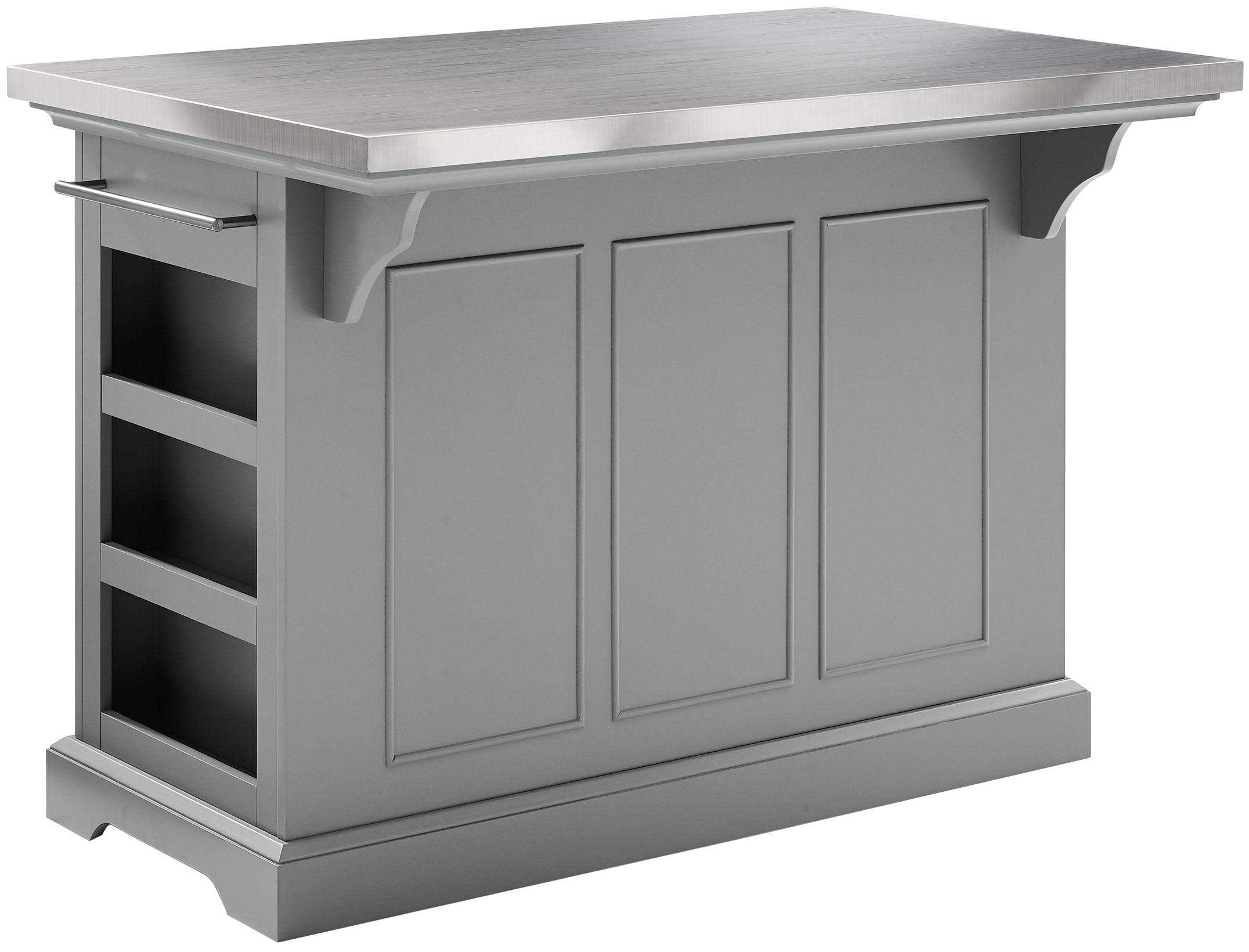 Crosley Furniture Julia Stainless Steel Top Kitchen Island With Storage Drawers, Shelves, And Spice Rack, Gray