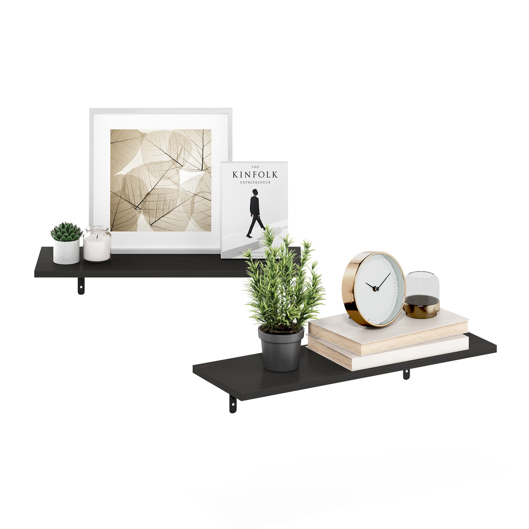 Furinno Rossi 23-Inch Wall Mounted Floating Display Shelves, Espresso, Set Of 2