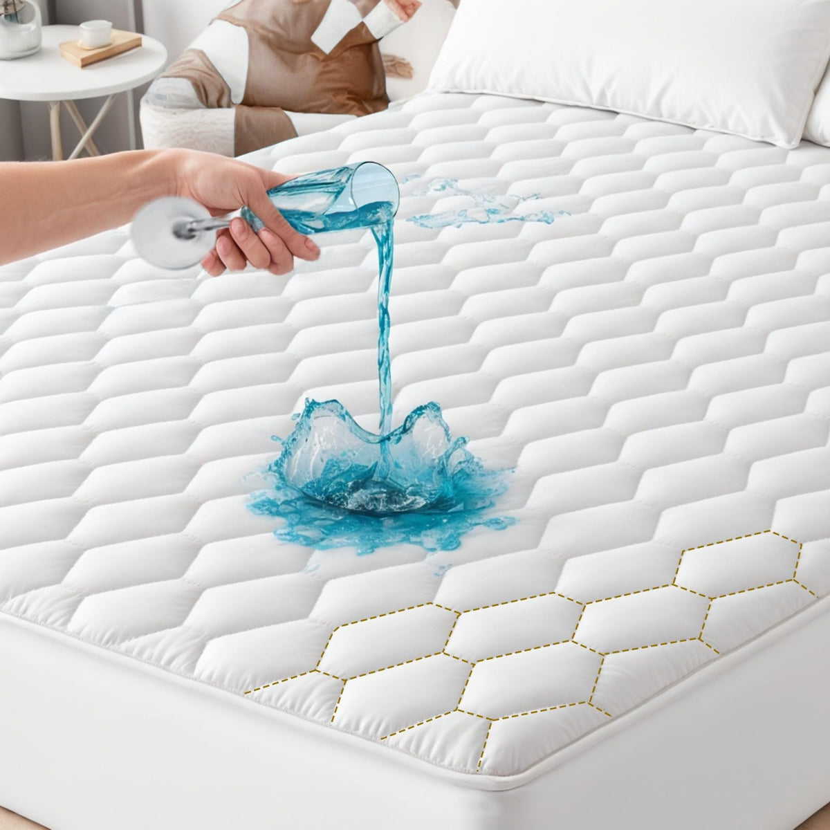 Austin Linen Quilted Fitted Mattress Pad - Elastic Fitted Mattress Protector - Mattress Cover Stretches Up To 16 Inches Deep - M