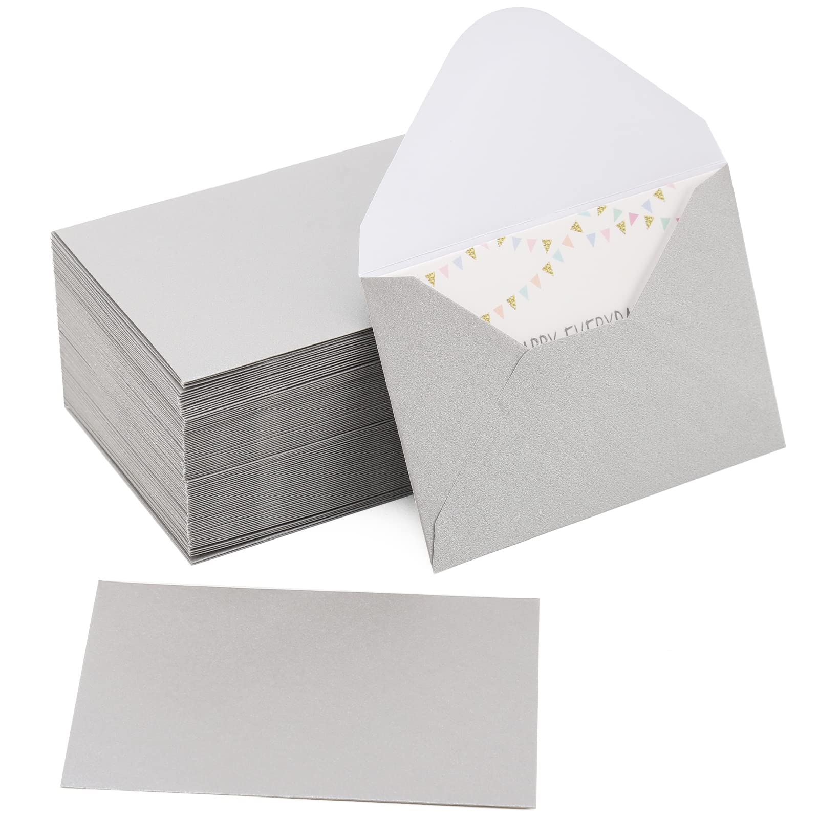 100 Pack 4 X 2.75' Mini Envelopes Metallic Silver 120Gsm Gift Card Envelopes Bulk Small Paper Gift Card Sleeves Greeting Card B
