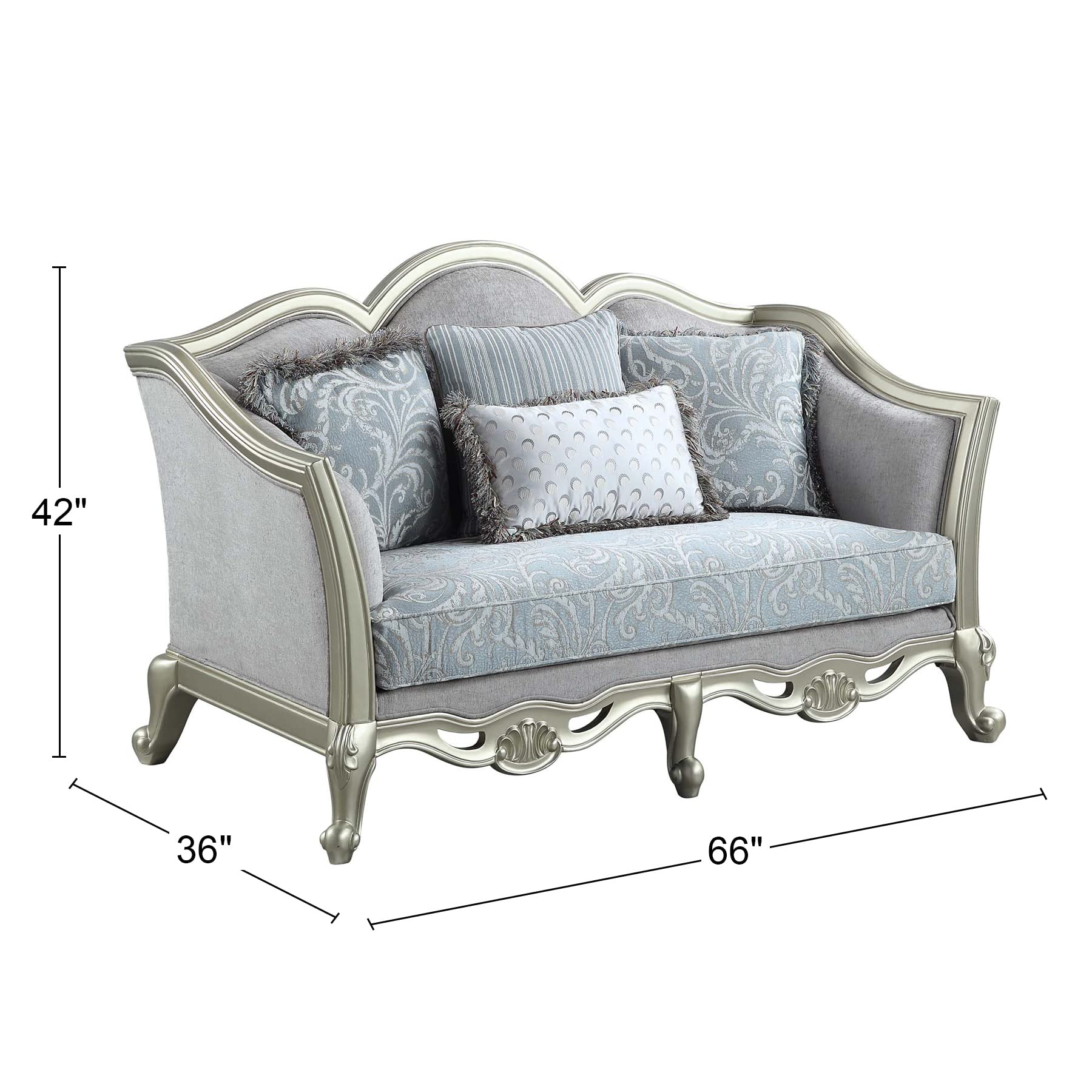 Acme Furniture Linen Upholstery Loveseat, Light Gray and Champagne