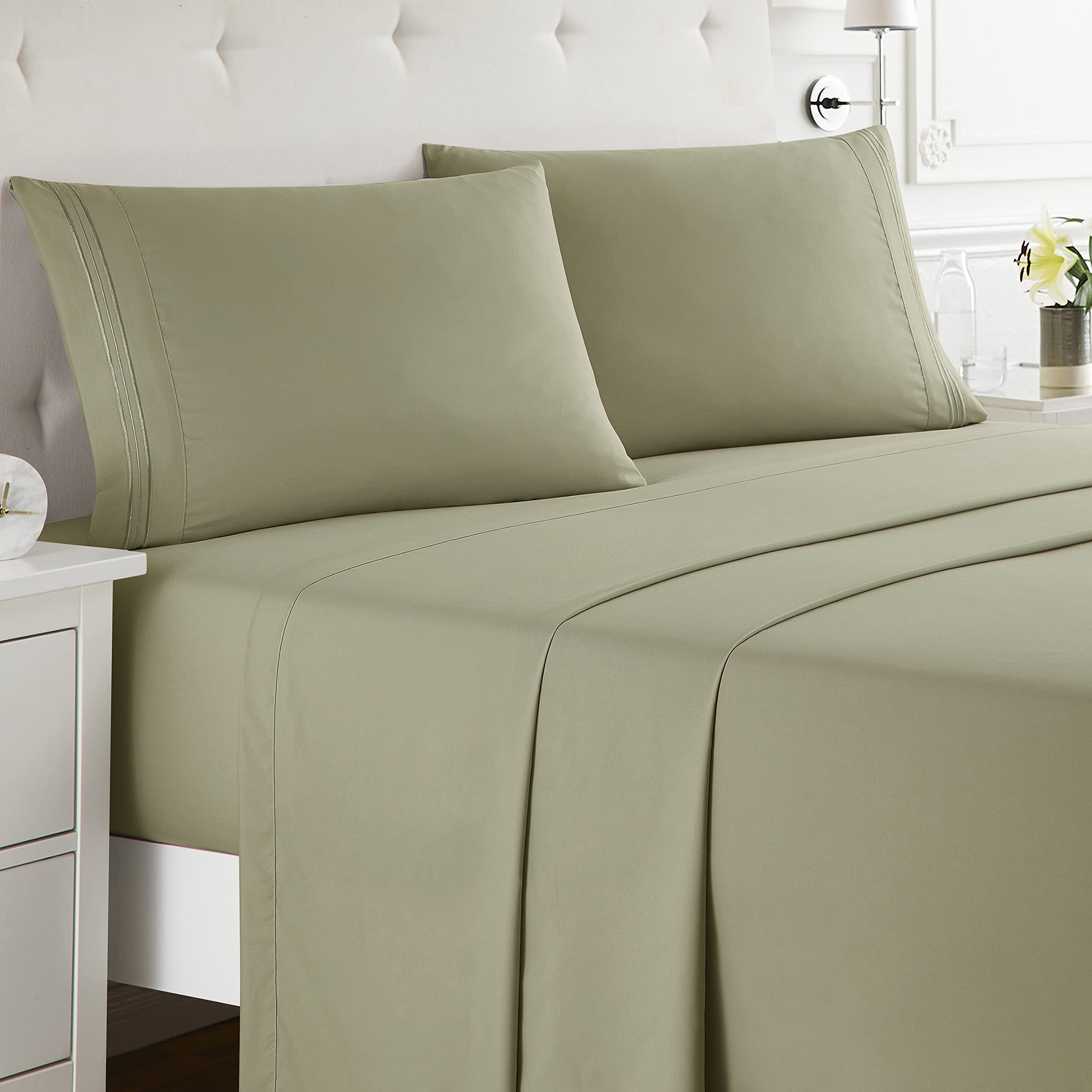 Nestl Cal King Sheets Set - 4 Piece California King Sheets, Double Brushed Cal King Sheet Set, Hotel Luxury Bed Sheets California King Size, Sage Green Cal King Bed Sheets