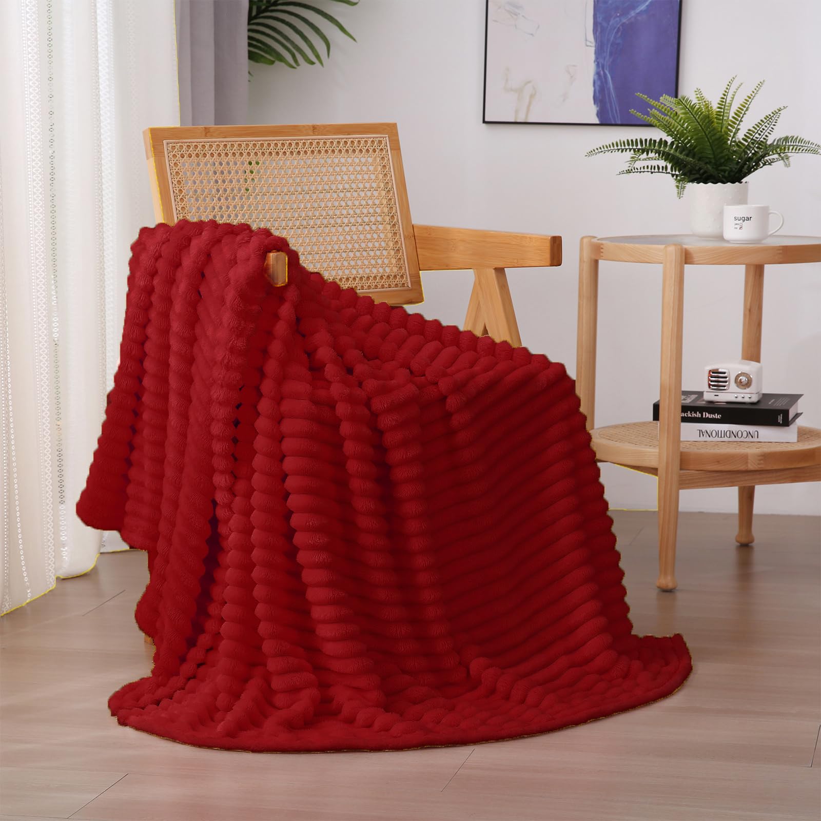 Linecooo Red Fleece Throw Blanket 50     60    For Couch Sofa Bed,Super Soft Cozy Plush Microfiber Flannel Blanket With Stripes