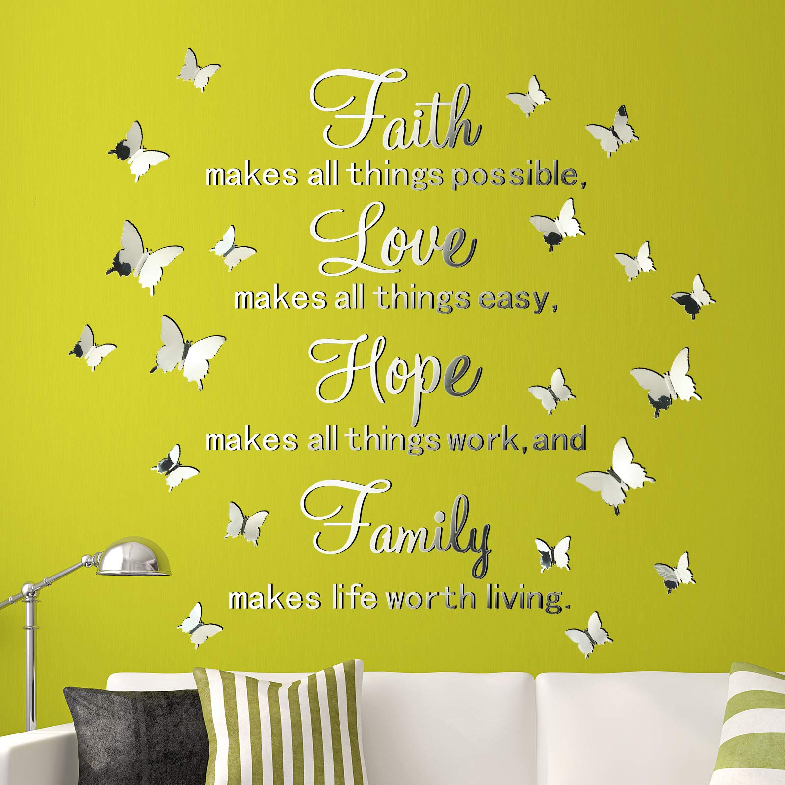 3D Acrylic Mirror Wall Decor Stickers Removable Butterfly Mirror Wall Stickers DIY Faith Makes All Things Possible for Home Offi