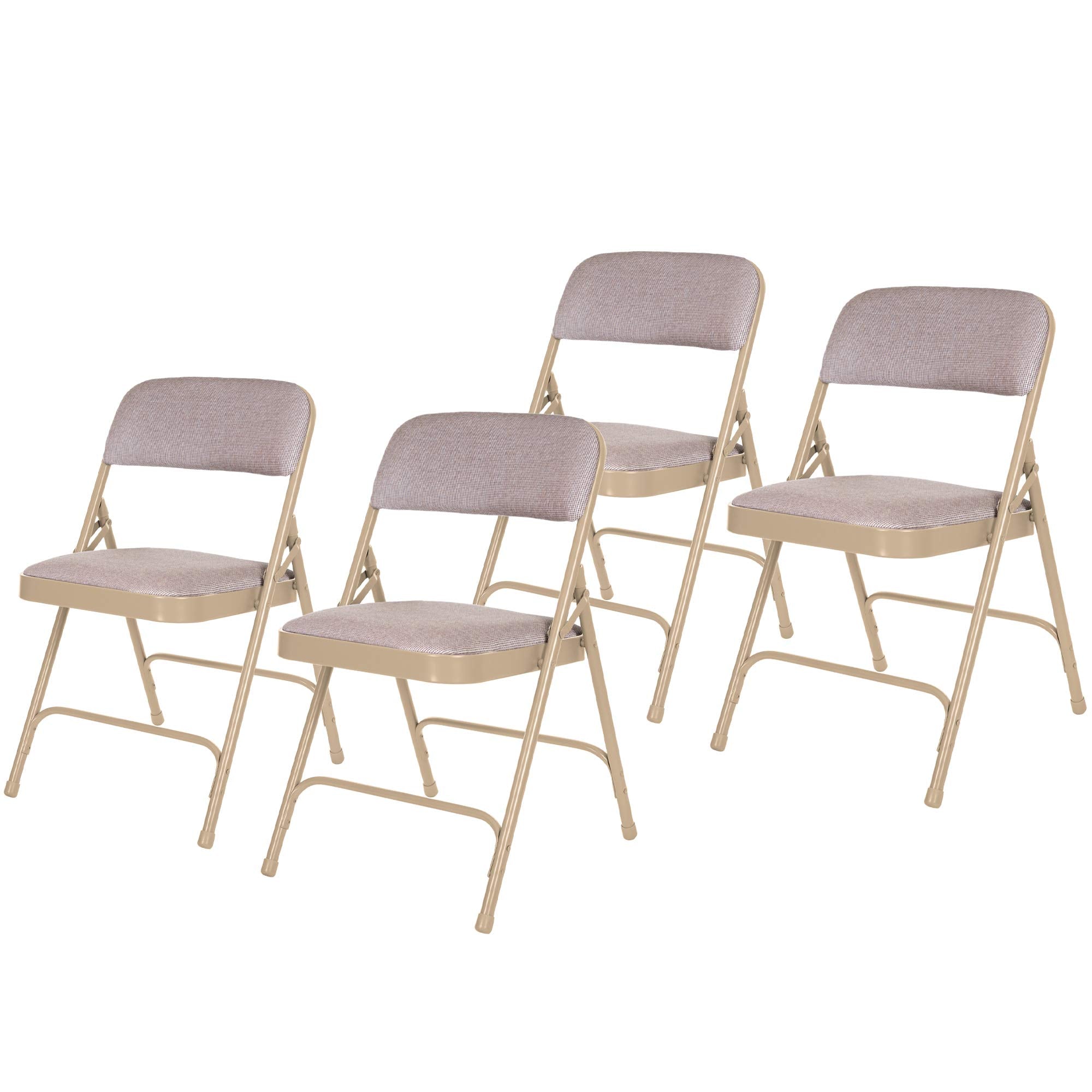 Oef Furnishings Deluxe Fabric Upholstered Double Hinge Premium Folding Chairs, Beige