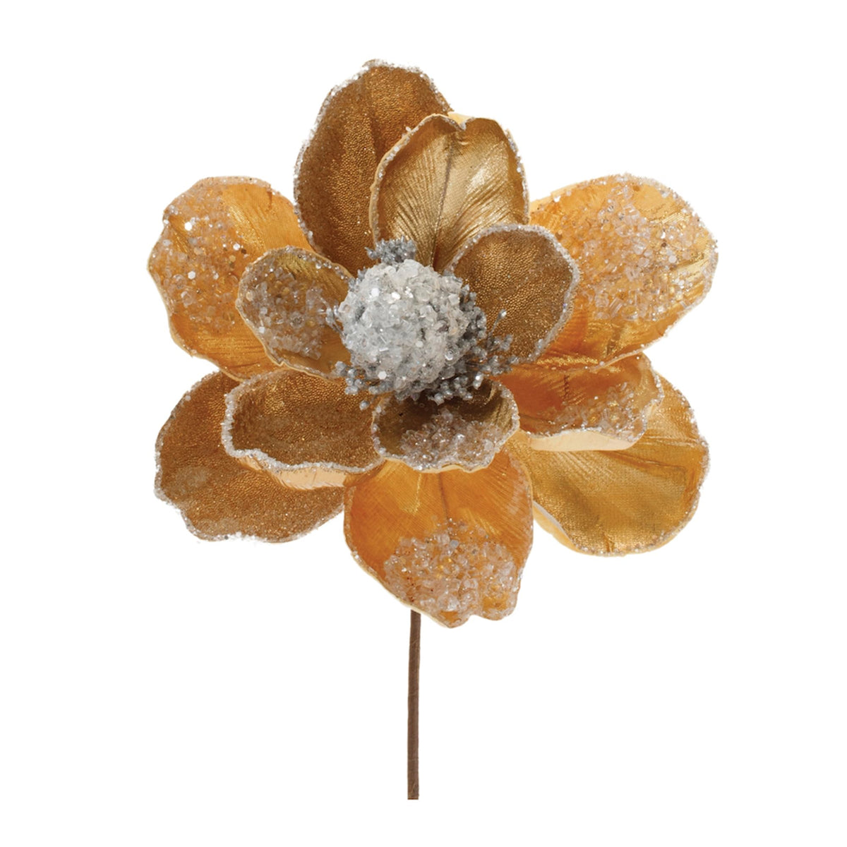 Beaded Magnolia Flower Artificial Christmas Stem Sprays - 28' - Gold - Set of 2