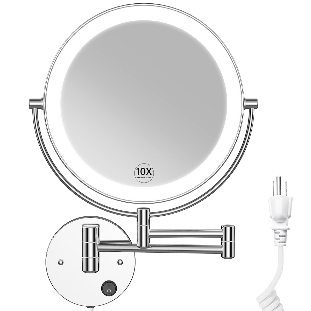 Benbilry 9' Wall Mounted Lighted Makeup Mirror with Magnification 10X, Large Size Double Sides LED Vanity Mirror, 10X Magnifyin
