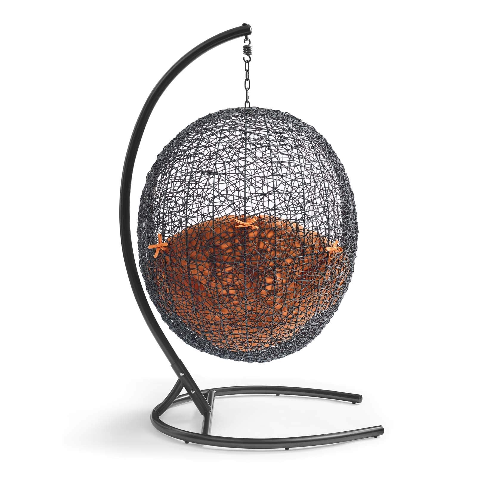 Modway Eei-739-Ora-Set Encase Wicker Rattan Outdoor Patio Porch Lounge Egg, Swing Chair With Stand, Orange