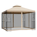 Outsunny 10 X 10 Patio Gazebo With Corner Shelves, Outdoor Gazebo Canopy Shelter With Netting, And Vented Roof, For Garden, La