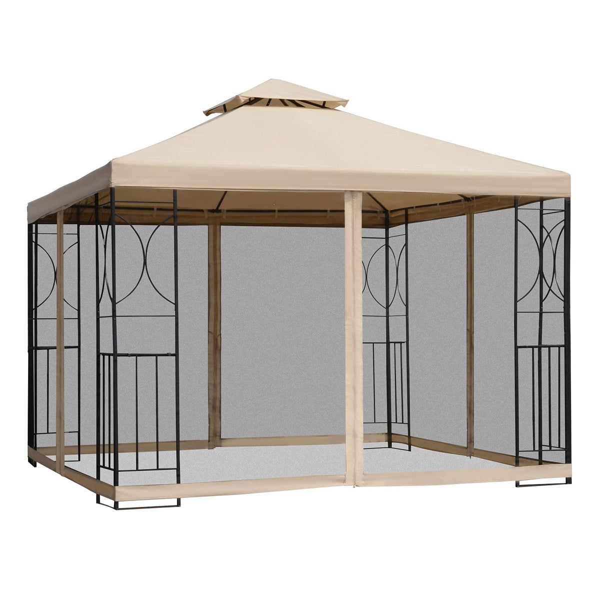 Outsunny 10 X 10 Patio Gazebo With Corner Shelves, Outdoor Gazebo Canopy Shelter With Netting, And Vented Roof, For Garden, La