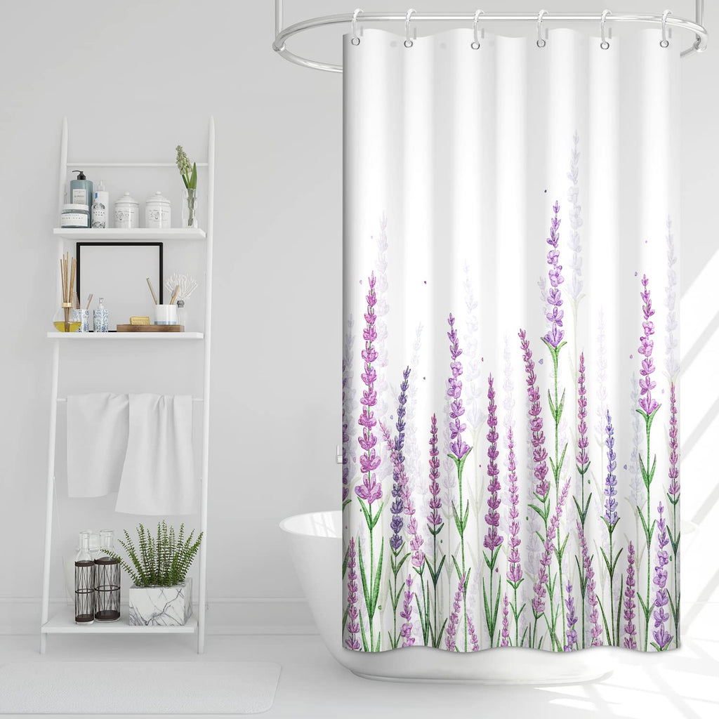 Ruelvth Stall Shower Curtain, Purple Lavender Shower Curtain for Bathroom Waterproof Fabric Spring Plants Floral RV Shower Curta