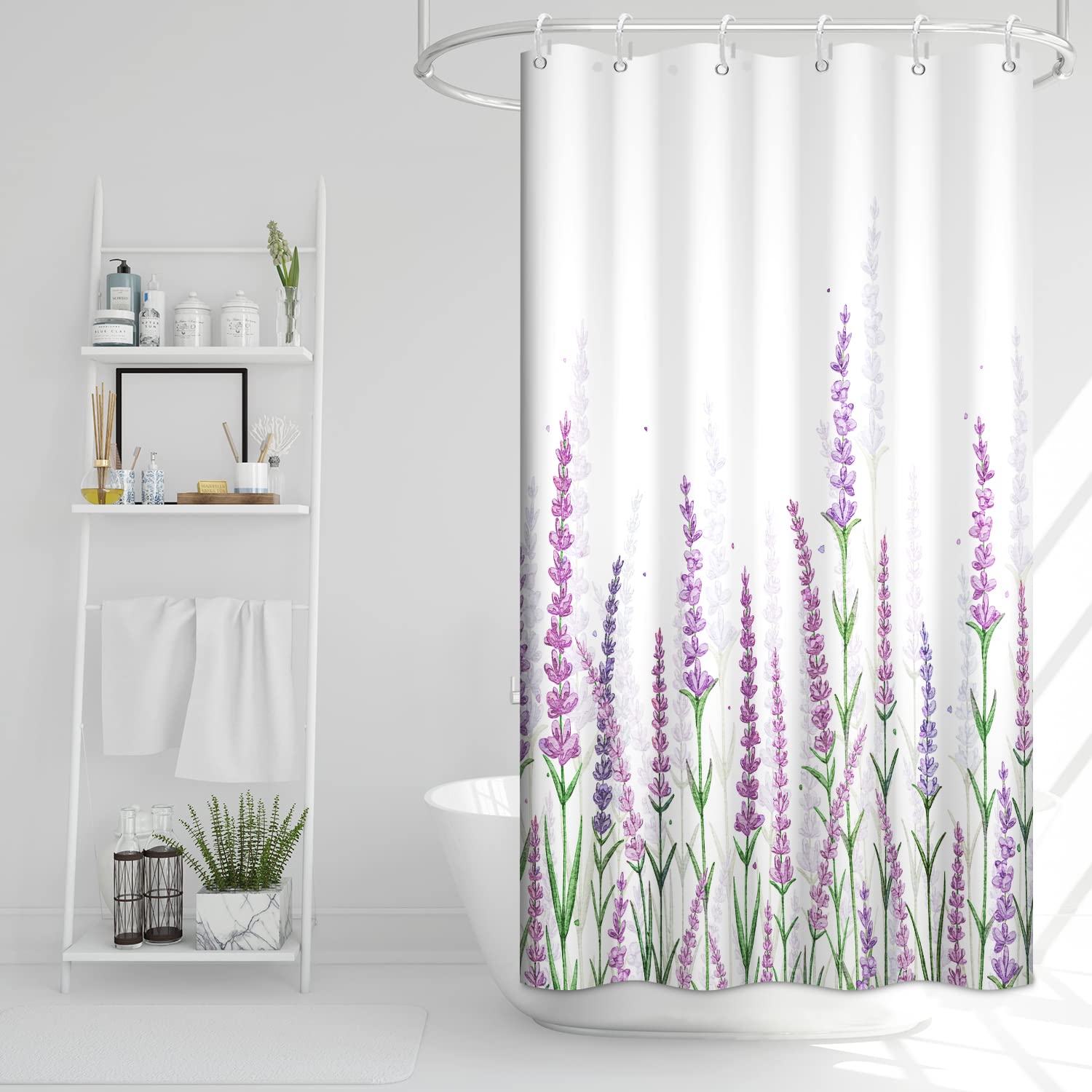 Ruelvth Stall Shower Curtain, Purple Lavender Shower Curtain for Bathroom Waterproof Fabric Spring Plants Floral RV Shower Curta