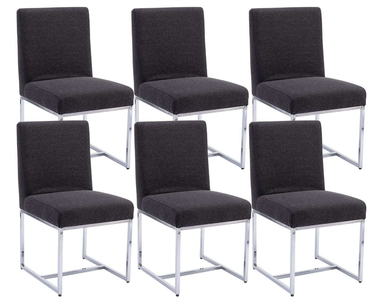 Cimota Black Modern Dining Chairs Set Of 6, Upholstered Dining Room Chairs Armless Guest Side Chair With Chrome Base For Dining