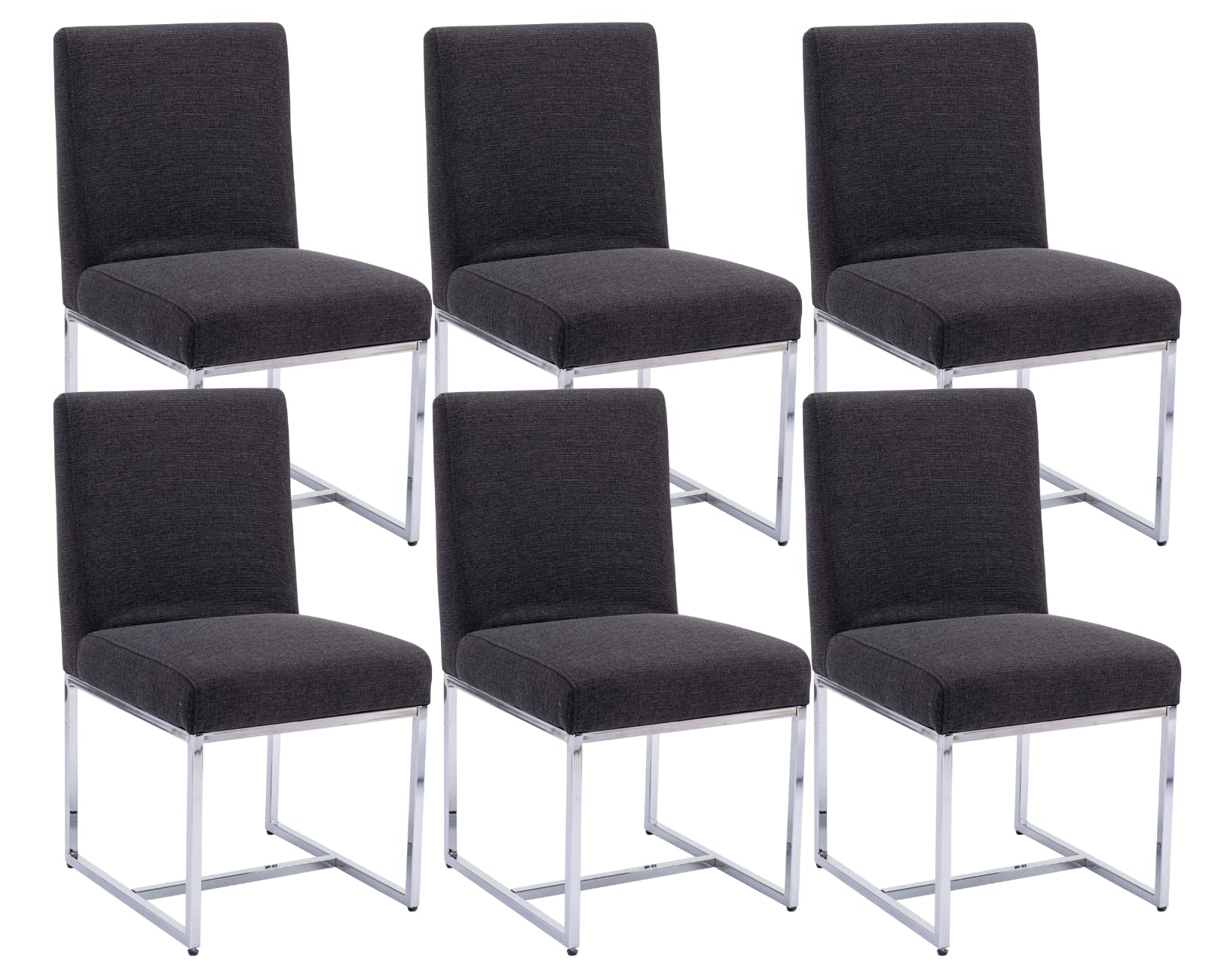 Cimota Black Modern Dining Chairs Set Of 6, Upholstered Dining Room Chairs Armless Guest Side Chair With Chrome Base For Dining