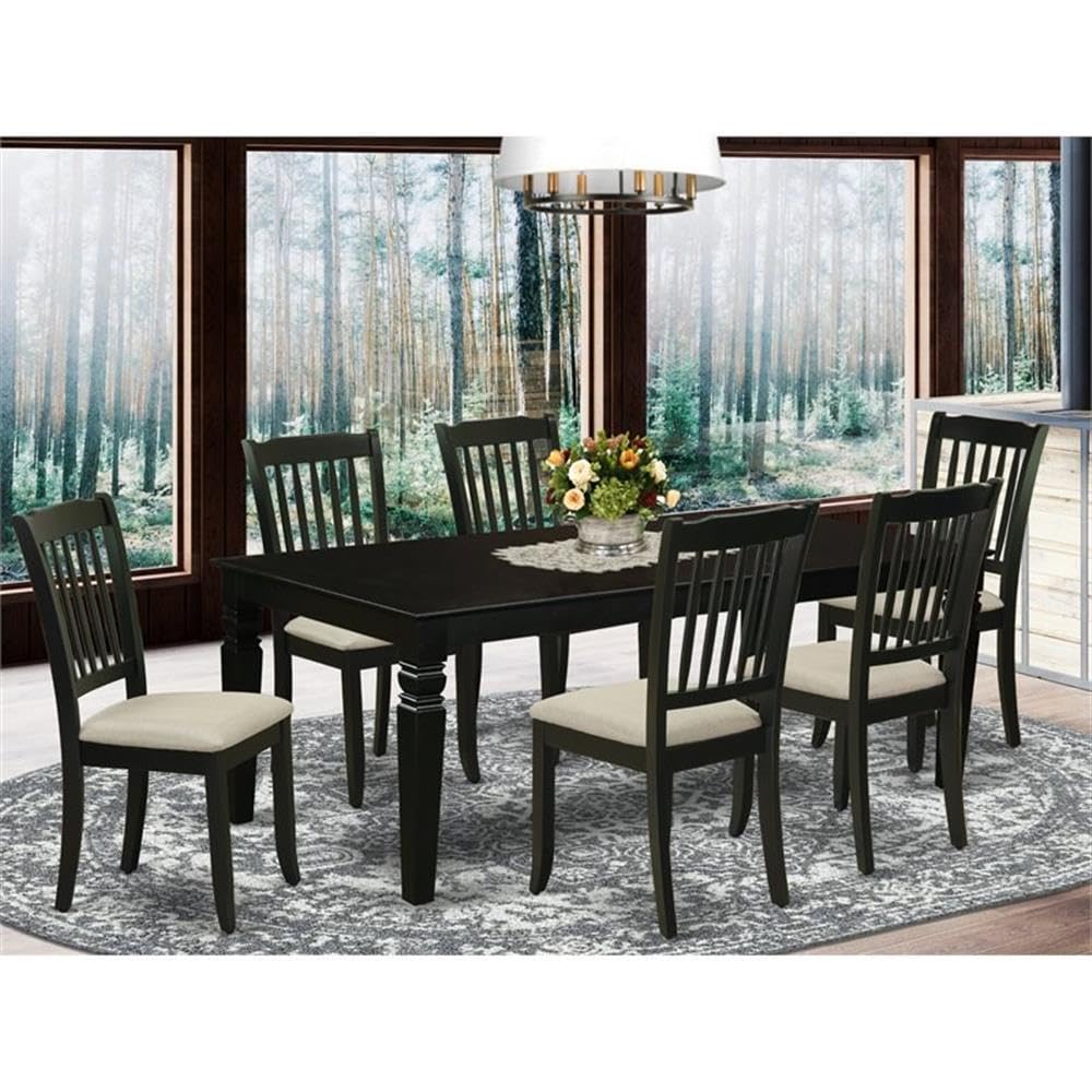 East West Furniture Lgda7-Blk-C 7 Piece Modern Dining Table Set Consist Of A Rectangle Wooden Table With Butterfly Leaf And 6 Linen Fabric Kitchen Dining Chairs, 42X84 Inch, Black