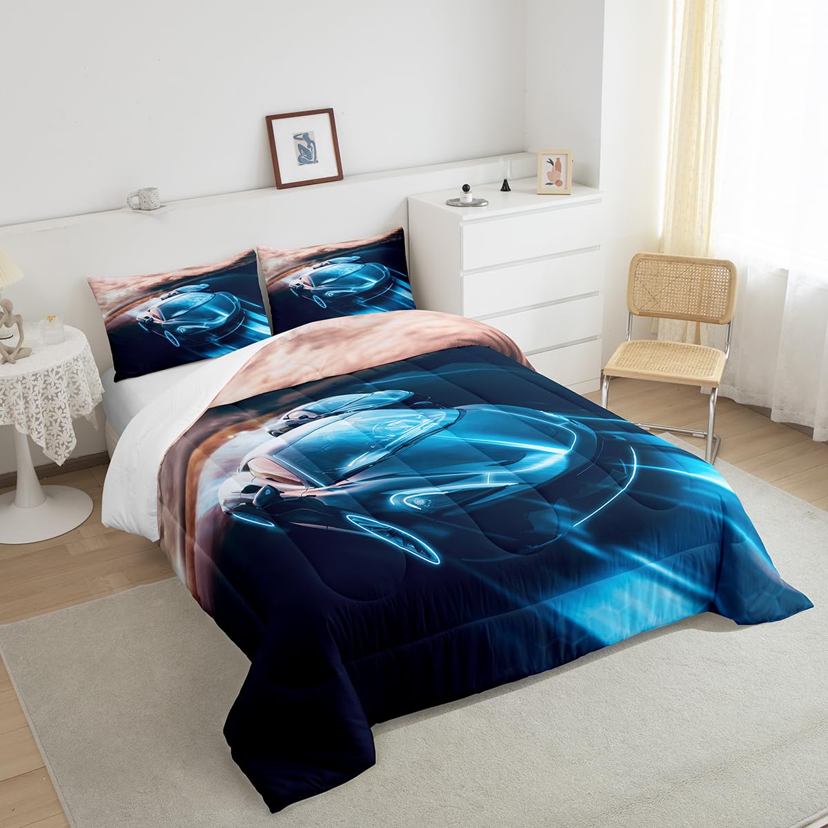Erosebridal Boys Twin Bedding Sets Race Car Room Decor, Cool Speed Racing Car Comforter Easter Gifts For Teens Youth Extreme Spo
