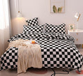 KAREVER Black White Grid Comforter Set Cal King Black Plaid Bedding Set Women Black and White Checkered Bed Comforter Set Breath