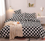 KAREVER Black White Grid Comforter Queen Black Plaid Bedding Set Women Black and White Checkered Bed Comforter Set Breathable Bl