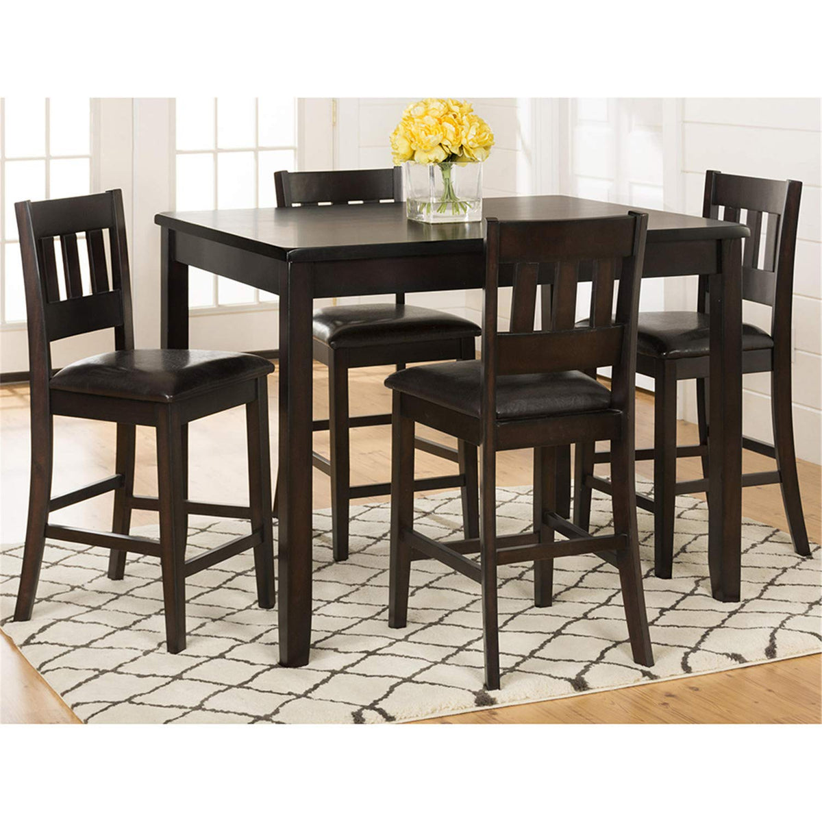 Jofran Inc. Plantation Table and Four Chairs Dining Set, Dark Brown, Counter Height