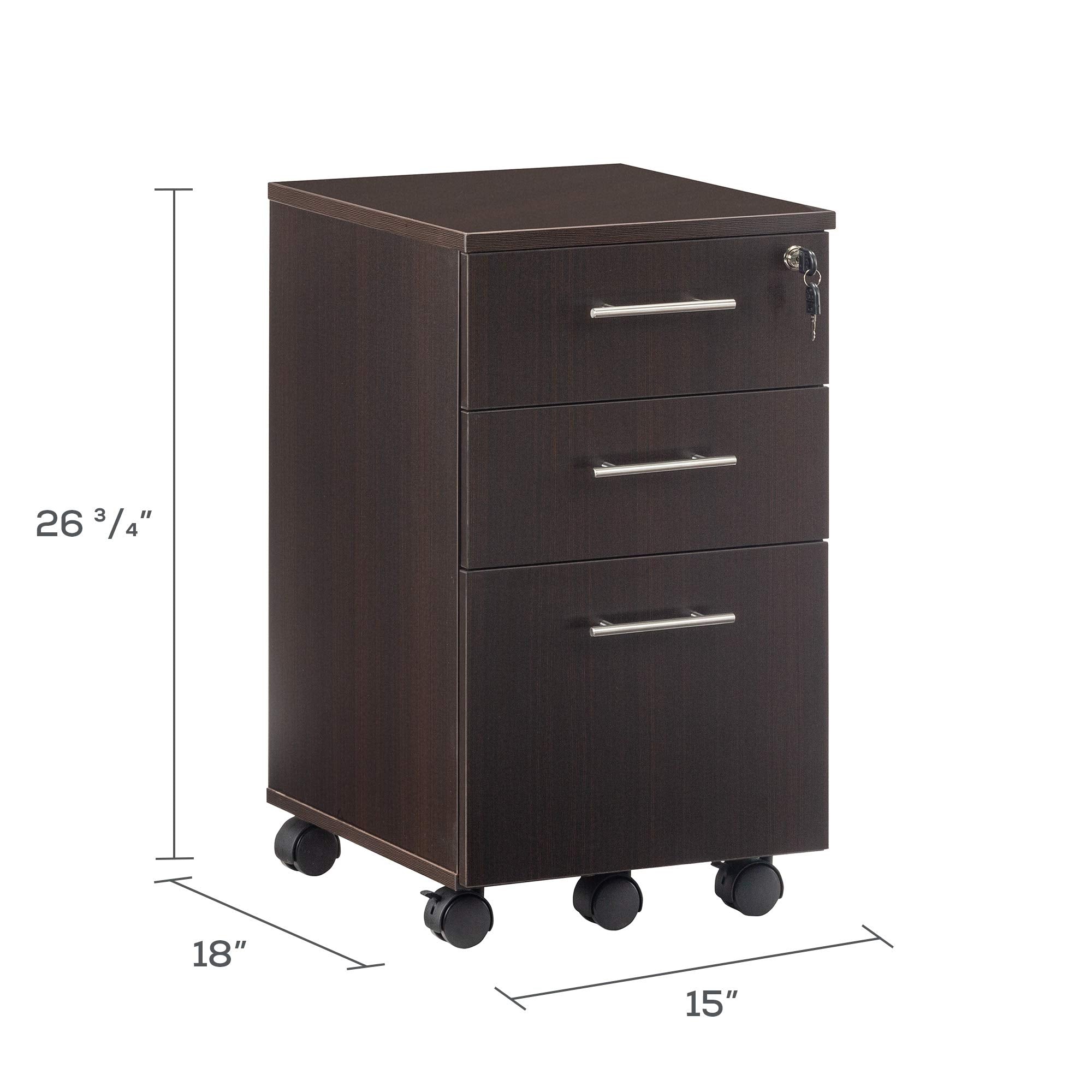 Mayline Mnbbfldc Medina 3-Drawer Lockable Mobile File Cabinet, 26.75"H, Mocha Laminate