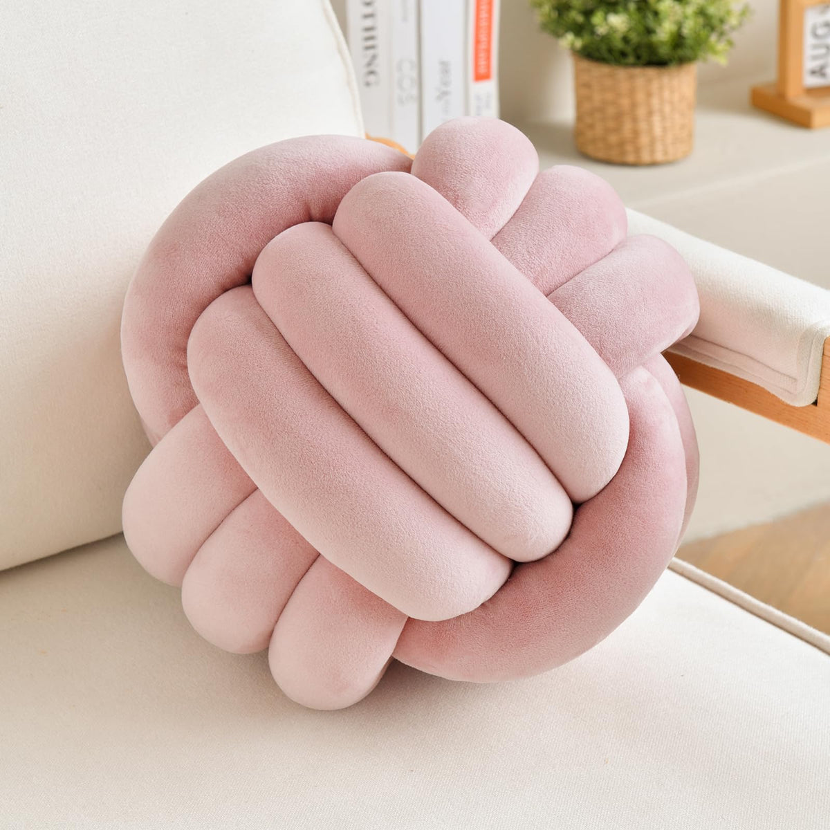 Lusjnge Decorative Throw Knot Pillow Ball For Home Chair Sofa Aesthetic Round Velvet Knotted Pillow Cushion (Dusty Pink, 11 Inch