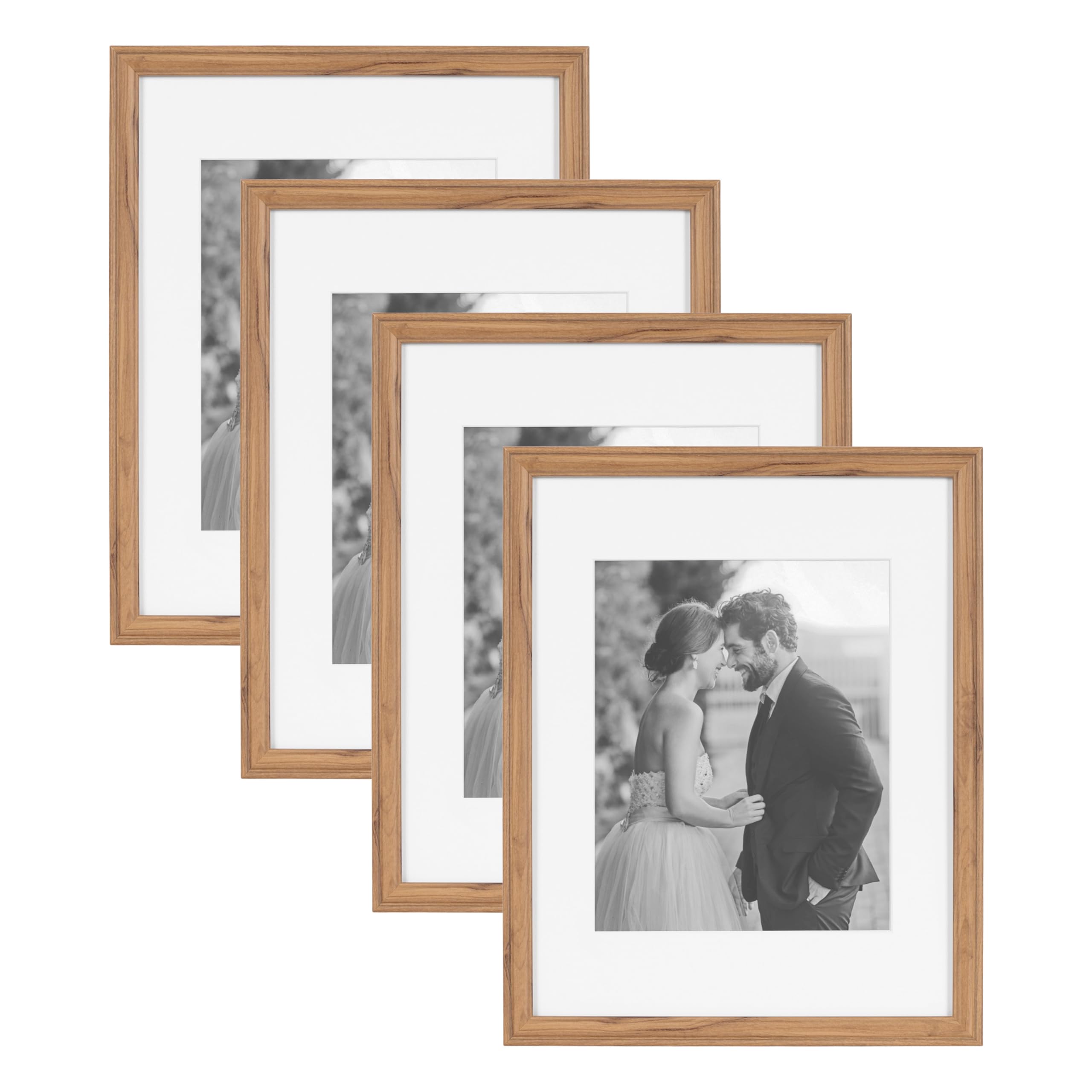 Kate and Laurel Adlynn Rectangle Picture Frame Set of 4, 11 x 14 matted to 8 x 10, Brown, Transitional Four-Piece Frame Set for 