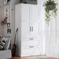 Fddevelop Wood White Wardrobe Closet with 2 Doors