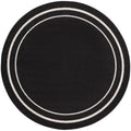 Nourison Essentials Indoor/Outdoor Solid Bordered Black Ivory 4' X Round Area Rug, Easy Cleaning, Non Shedding, Bed Room, Living
