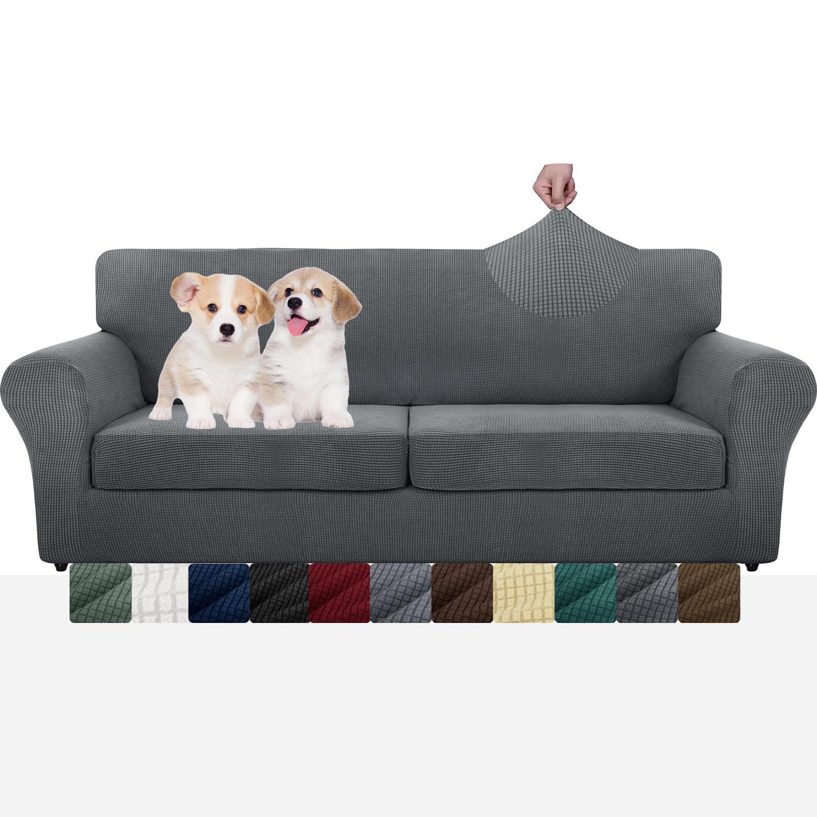 MAXIJIN 3 Piece Couch Covers for 2 Cushion Couch Super Stretch loveseat Sofa Cover for Dogs Pet Proof Furniture Protector Non Sl
