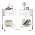 Wlive Night Stand Set 2, White Nightstand With Fabric Storage Drawer And Open Wood Shelf, End Tables Dresser For Bedroom, Bed Side Table, Dorm, 25.03' Height