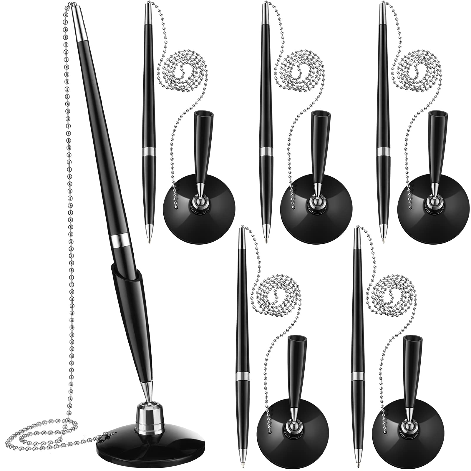 Zonon Secure Pen With Chain And Pen Holder Security Counter Pen With Adhesive Chain And Base Black Ink Reception Pen For Home Of