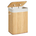 SONGMICS Laundry Basket with Lid 72L Bamboo Foldable Laundry Basket with Removable Washable Bag Handles for Laundry Room Bedroom