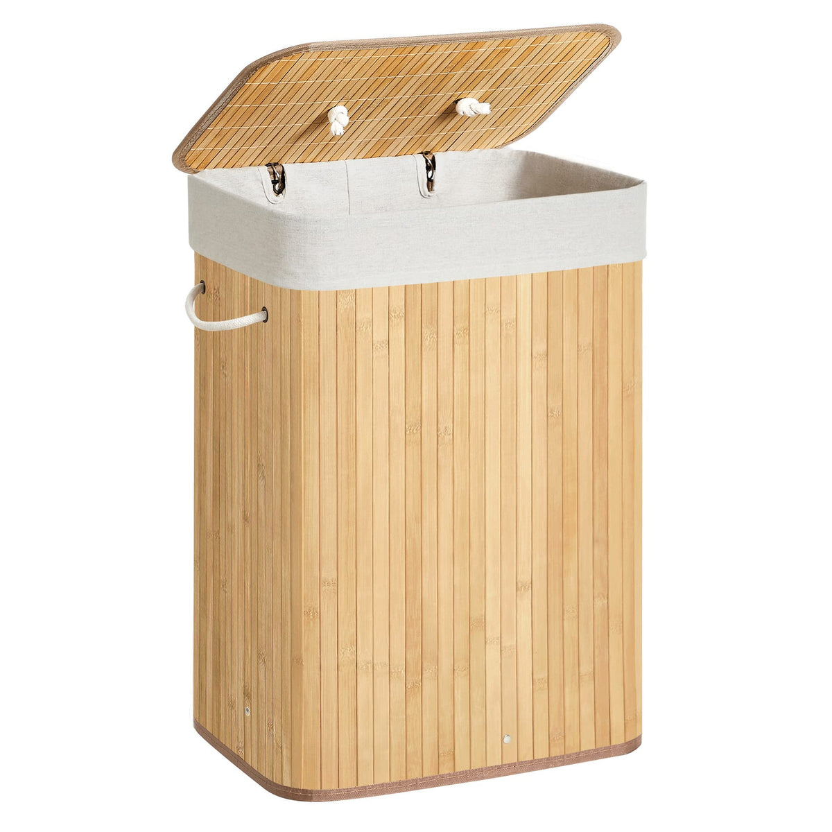 SONGMICS Laundry Basket with Lid 72L Bamboo Foldable Laundry Basket with Removable Washable Bag Handles for Laundry Room Bedroom