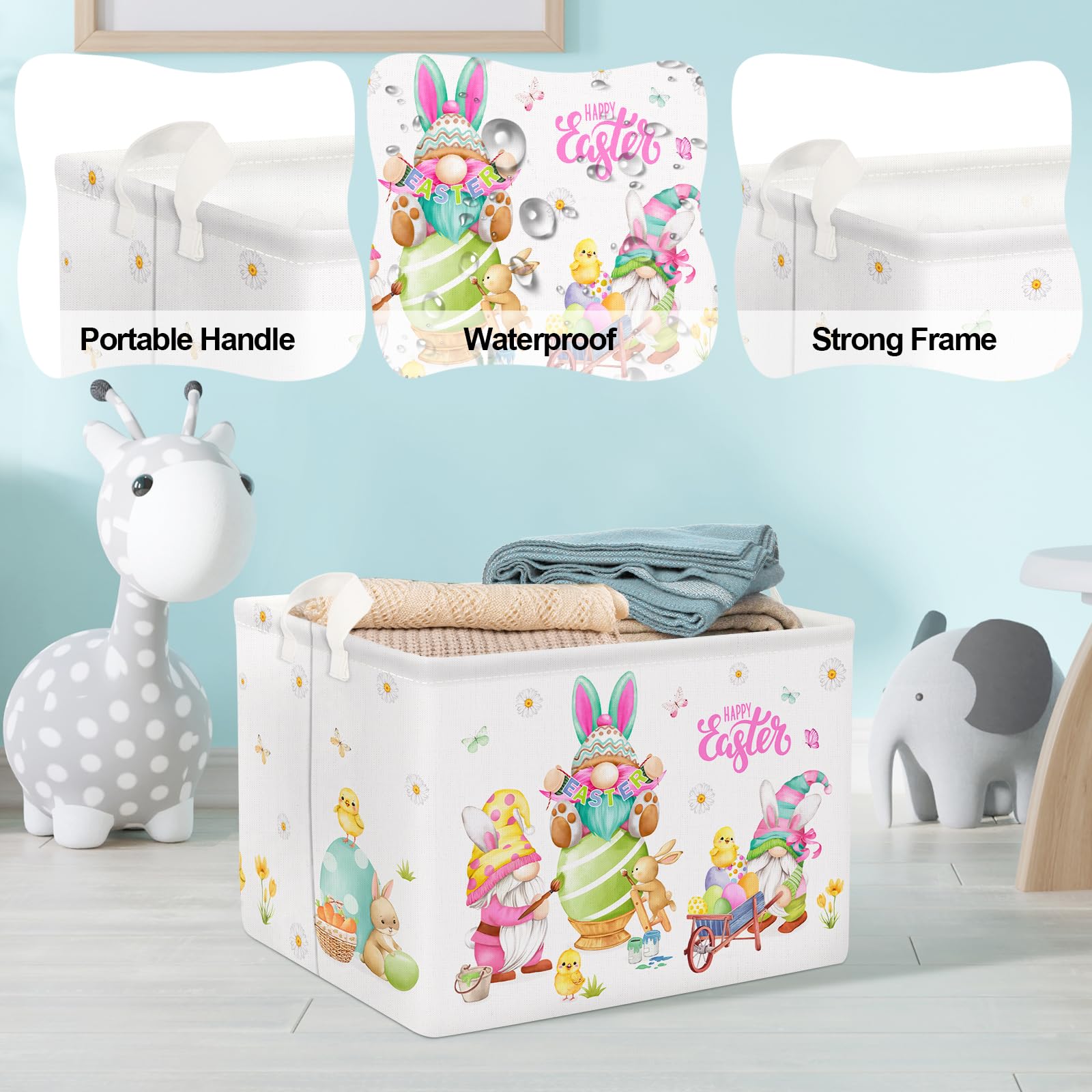 Clastyle Baby Gift Easter Basket Empty Easter Bunny Carrot Egg Cross Gnome Shelf Basket Tractors Butterfly Daisy Flower Kid Bin