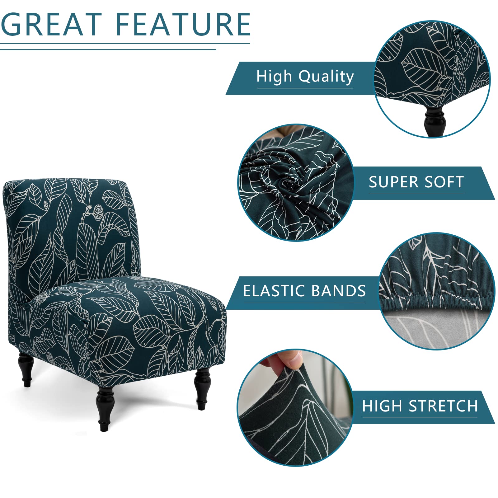 Liykimt Armless Accent Chair Cover Slipcover,Slipper Chair Stretch Spandex Removable For Armless Chair Furniture Protector Covers For Living Dining Room Hotel (Blue, 1)